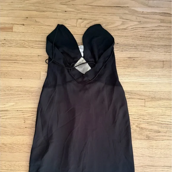 Helsa Sheer Deep V Rosette Long Slip Maxi Dress in Black size Small - Picture 6 of 6